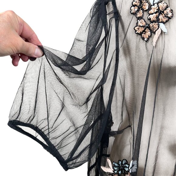 Anthropologie Plus NWT Embellished Black Floral Sheer Mesh Top Size 3X - Picture 5 of 15